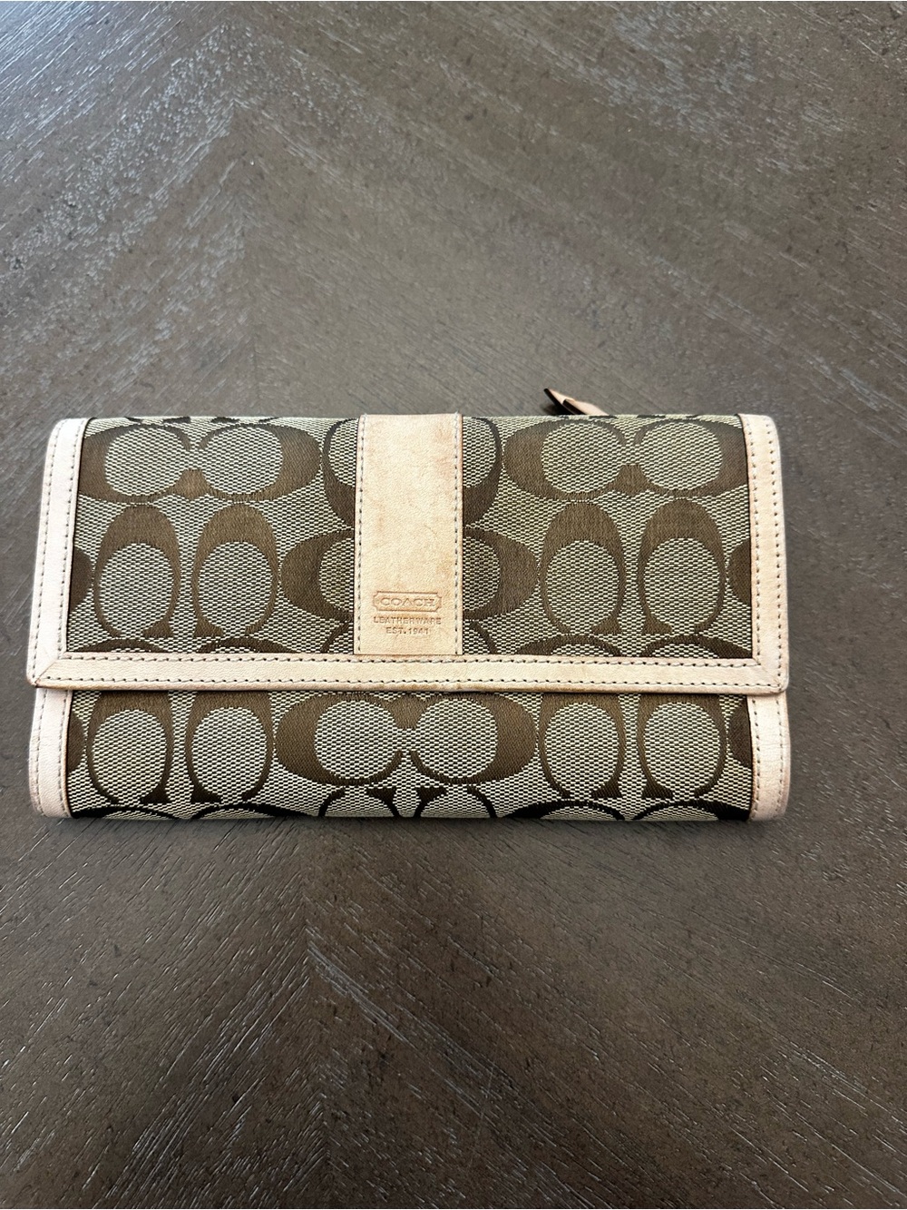 Coach Signature Canvas Wallet in Brown and Tan Trim